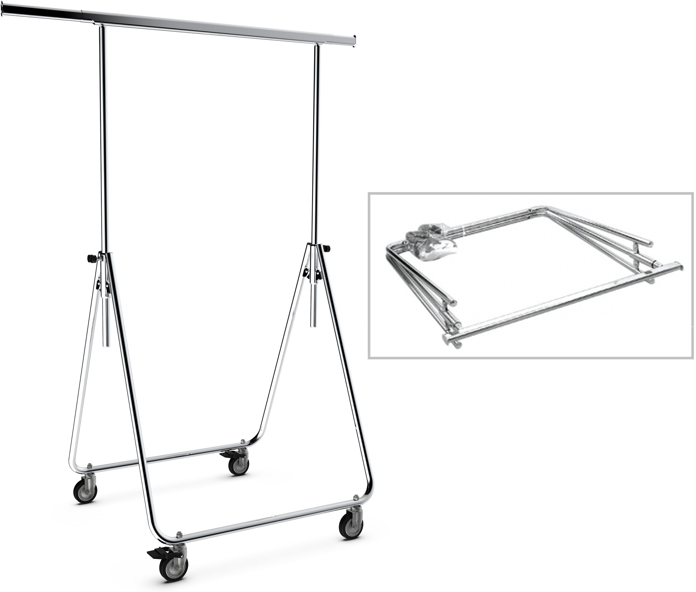 giordanoshop Stender Appendiabiti Pieghevole Estensibile 85/130x70x95/160 in Acciaio Cromato con Ruote...