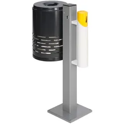 PROREGAL Kombiascher mit Standfuß + Bodenplatte | HxBxT 101x36x36cm | Verzinkter Stahl | Anthrazit-Weiß | Mülleimer Aschenbecher Abfalleimer