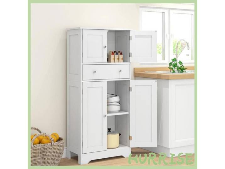 Cocosity Armoire De Cuisine Buffet Cuisine Avec Placards Étagères Réglables Tiroir 60 X 30 X 128 Cm Blanc