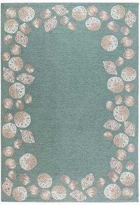 Trans Ocean Import Co Inc "Seashell Border Rectangle Rug, 7'6"" x 9'6"", Aqua"