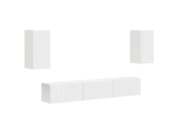 Roanoer TV-Schrank Set Wandmontiert 5-Teilig Weiß Holzwerkstoff Lowboard Platzsparende Hängeboards fürs Wohnzimmer und Schlafzimmer mit reichlich Stauraum für Receiver, Medien und Konsolen.
