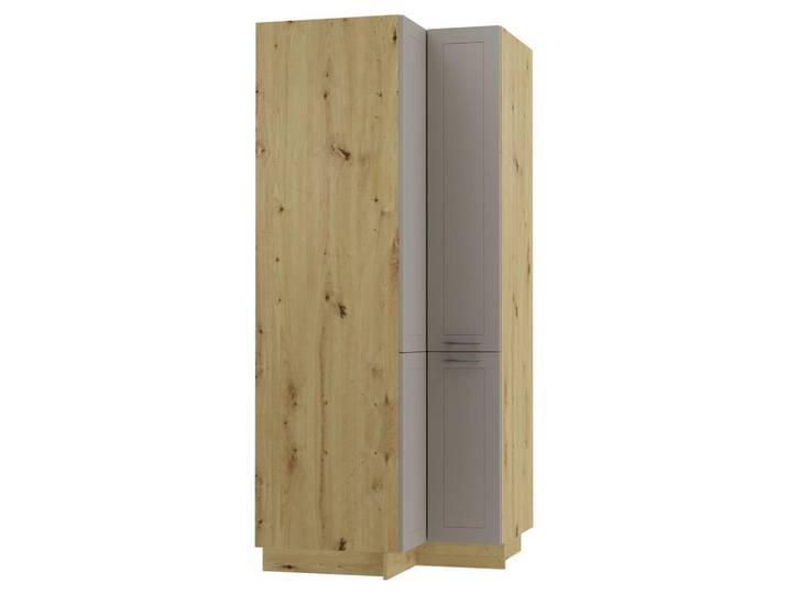 Feldmann-Wohnen Eckvorratsschrank Kvantum D24N/207 Eiche Artisan / Beige Matt, Eiche Artisan, Beige, 90x207x90 cm, Küchen, Küchenmöbel, Küchenschränke, Küchenoberschränke