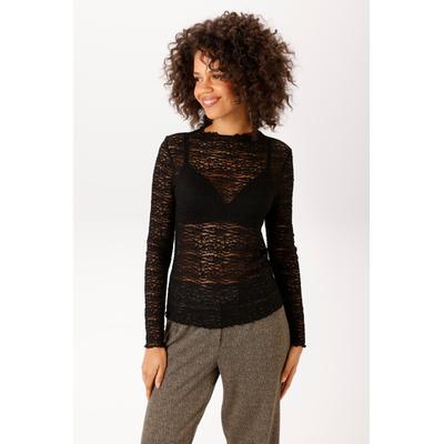 Langarmshirt ANISTON CASUAL, Damen, Gr. 40, schwarz, Spitze, Obermaterial: 98% Polyamid, 2% Elasthan, transparent, unifarben, figurbetont hüftlang, gewellter Abschluss, Shirts Langarmshirt, aus transparenter, elastischer Spitze - NEUE KOLLEKTION