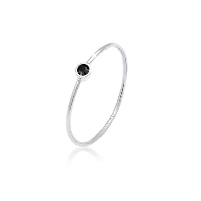 Silberring ELLI "Ring Stacking Basic Kristalle 925 Silber" Gr. 56, schwarz, Fingerringe, Damen, 56, Silber 925 (Sterlingsilber), Silberring