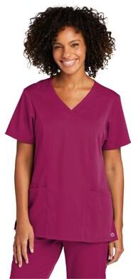 Wonderwink WW4168 Women's Premiere Flex V-Neck Top in Wine size 2XS   Triblend