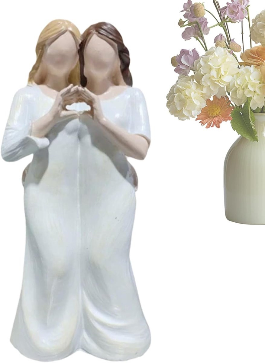 Moeder dochter beeld - Decoratief hars sculptuur - Lengte: 25,7 cm