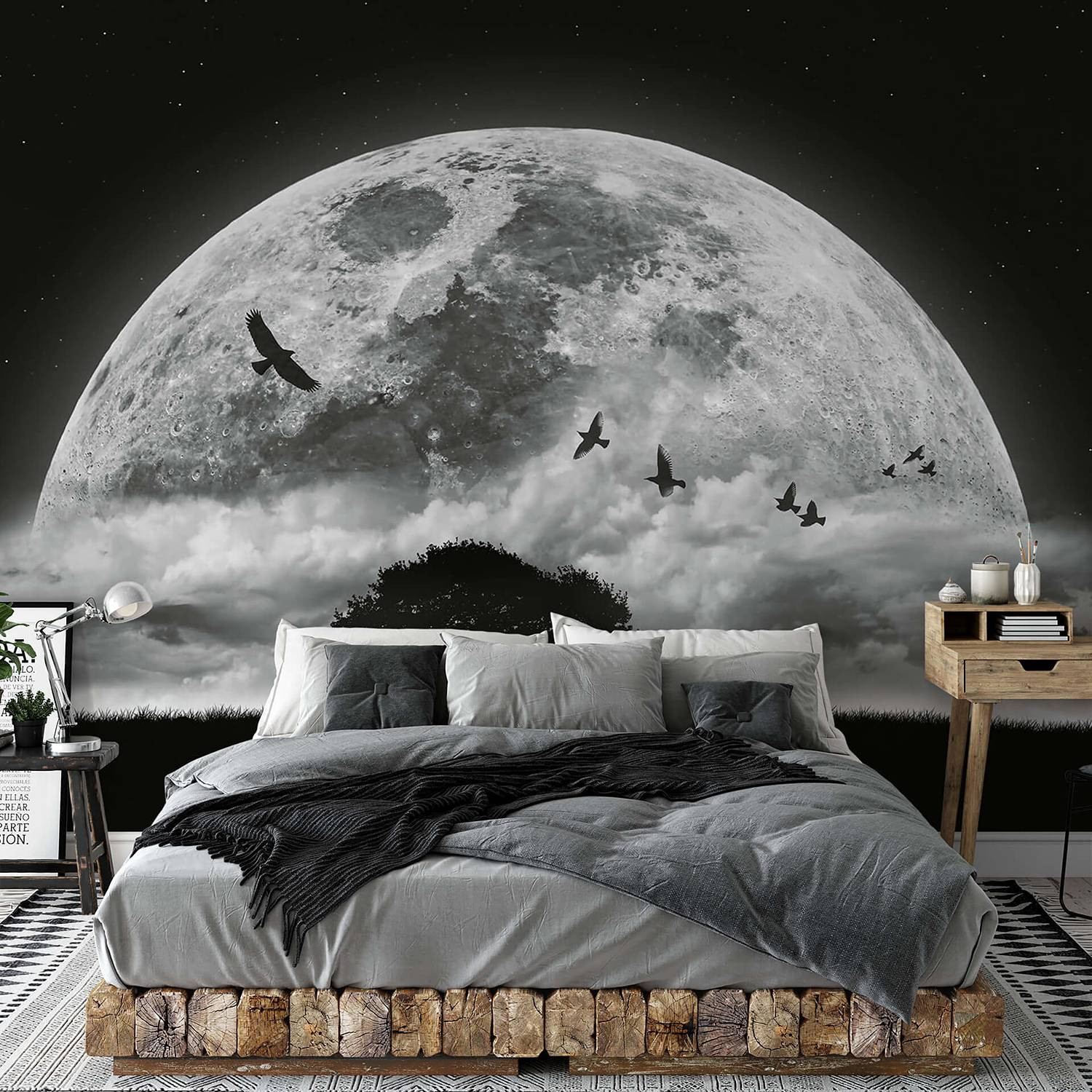 home24 Fotobehang Moon and Birds 3 x 2 cm