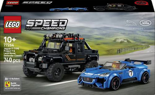 77264 LEGO SPEED CHAMPIONS Jaguar Project 7 & Land Rover Defender Bauset mit 2 Spielzeugautos und 2 Minifiguren Geschenk für Kinder und Autofans
