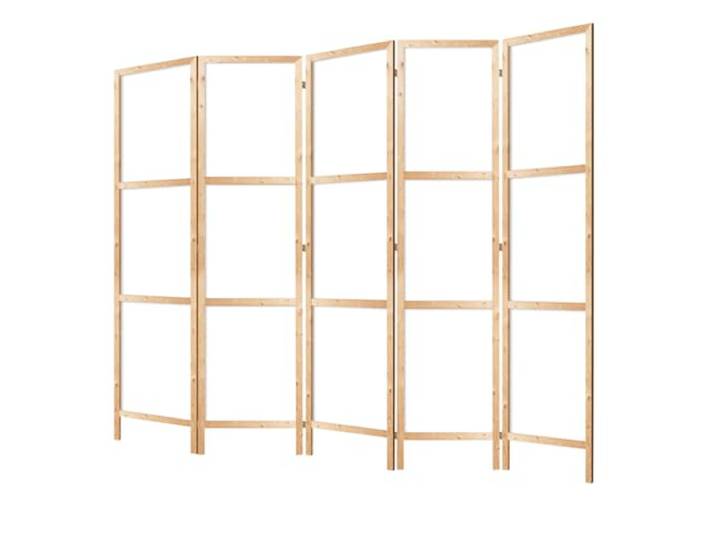 LUMASOUL Japanischer Paravent Holz Raumteiler Innen – weiß - 225x172 cm 5 teilig Vorderseite ohne Motiv, neutrale Rückseite, faltbar, freistehend und dekorativ