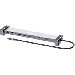 Manhattan USB-C PD 10-in-1 Dual HDMI-Monitor 4K Dockingstation / Multiport-Hub (USB-C, 10 Ports), Dockingstation + USB Hub, Grau