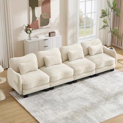 Loedds 4-Seat Chenille Modular Sectional Sofa with Lumbar Pillows