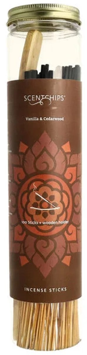 Scentchips Wierookstokjes Vanilla & Cedarwood met Wierookhouder - 100 stuks