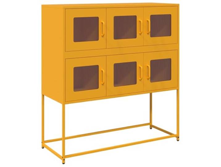 HEFZGDB Sideboard aus kaltgewalztem Stahl in Senfgelb mit Stahlgestell, ergonomischen Griffen, Metallfüßen und als praktischer Aufbewahrungsschrank für Essgeschirr