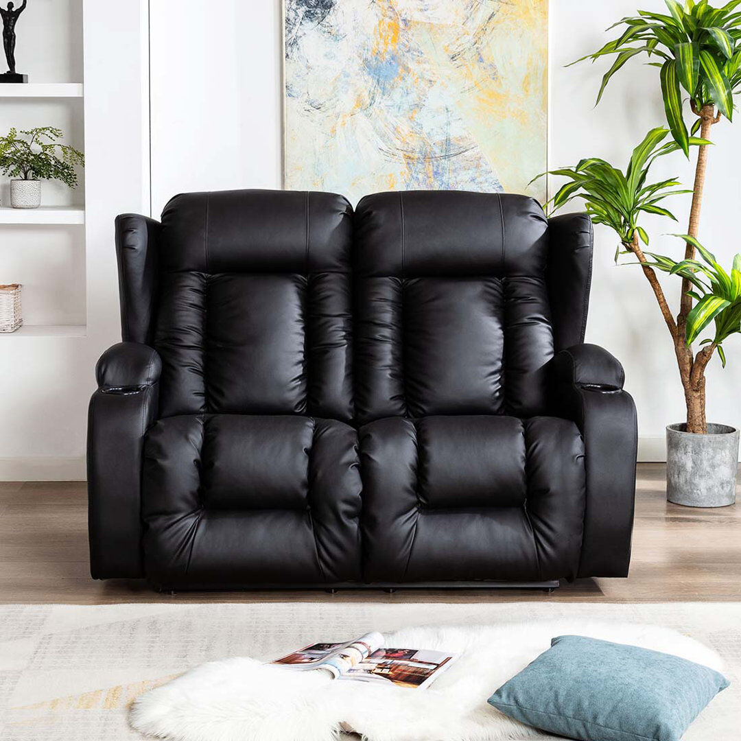 Ebern Designs Deneishia 2 Seater Electric Reclining Linen Sofa Black 105cm H X 150cm W X 98cm D