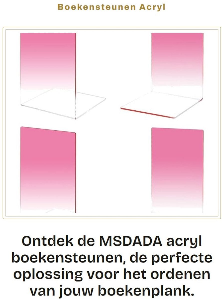 Dailygoods Boekensteunen Antislip - 2 Paar Doorzichtige Acryl - Bureauboekorganizer