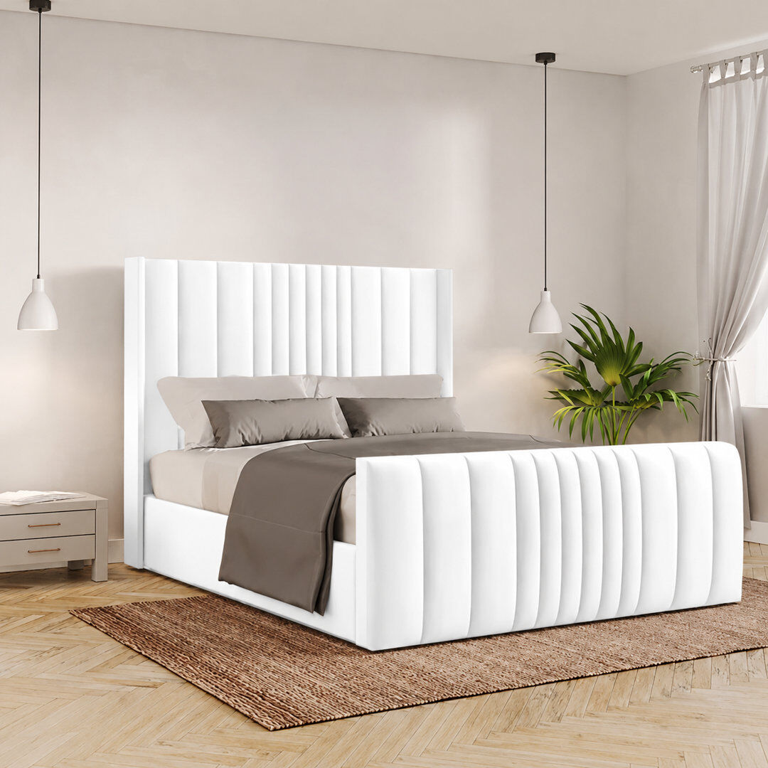 Canora Grey Bastin Upholstered Ottoman Storage Bed White Double (4'6)