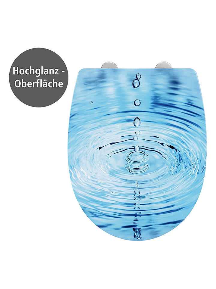 Wenko Absenkautomatik-WC-Sitz "Droplets" in Weiß/ Blau - onesize