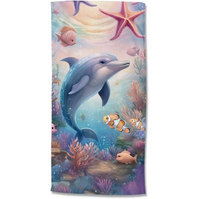 Strandtuch GOOD MORNING "Baya", bunt (multi), B:75cm L:150cm, Velours, Mikrofaser, Handtücher, Kinder Strandtuch, Mikrofaser, Velours, saugfähig, weich, Delfin