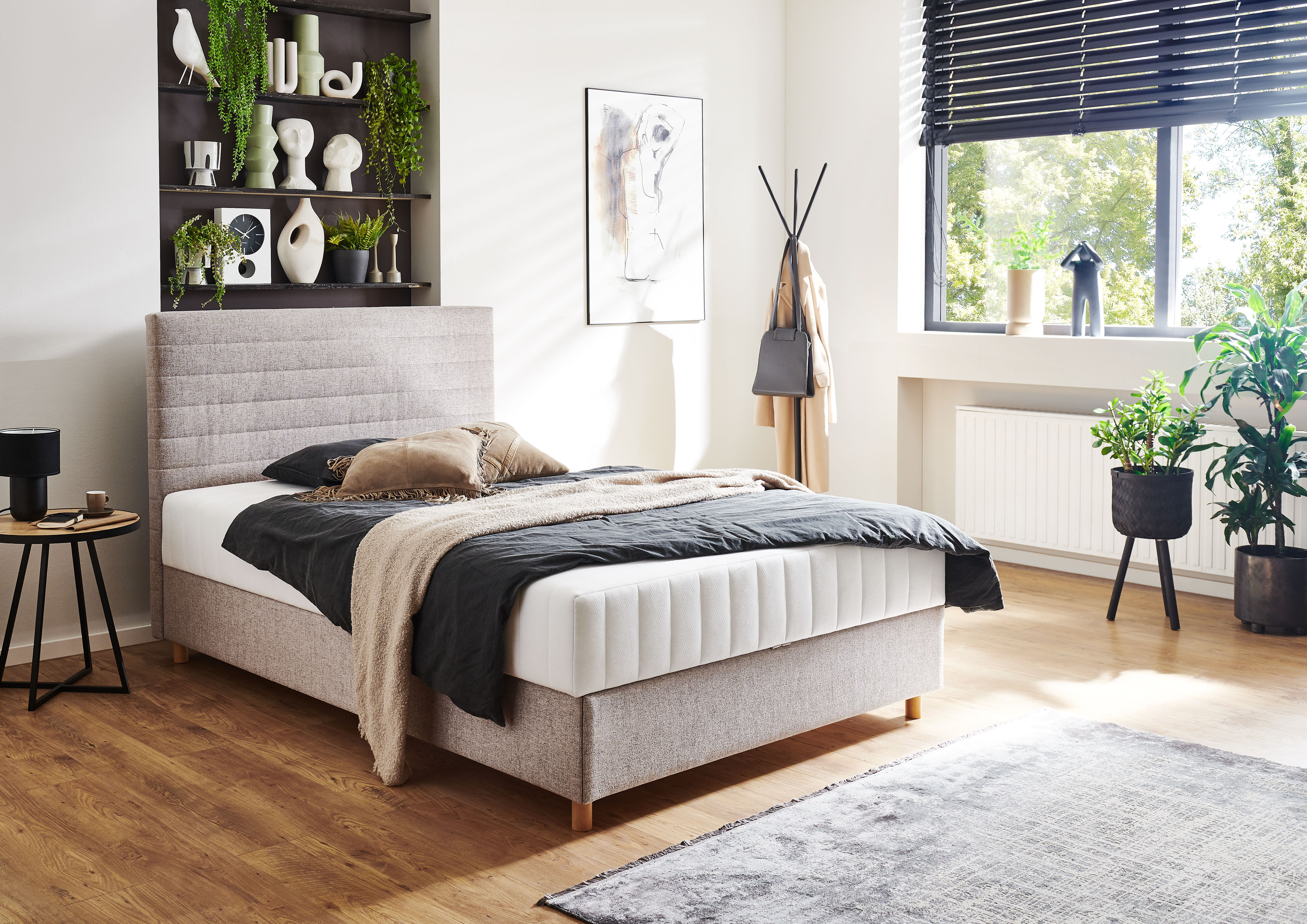 ATLANTIC home collection "Josie" mit Taschen-Federkernmatratze und Bettkasten taupe Liegefläche Länge B: 200cm x 90cm, Feinstruktur weich, Höhe Bett: 107cm Höhe Liegefläche: 55, Taschen-Federkernmatratze H2