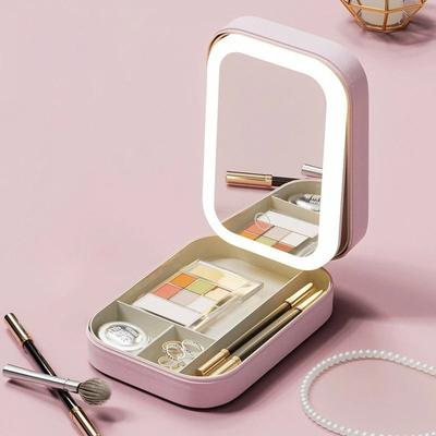 Uplift Picks Rechargeable LED Makeup Mirror Portable Pink Travel Vanity Mirror pink