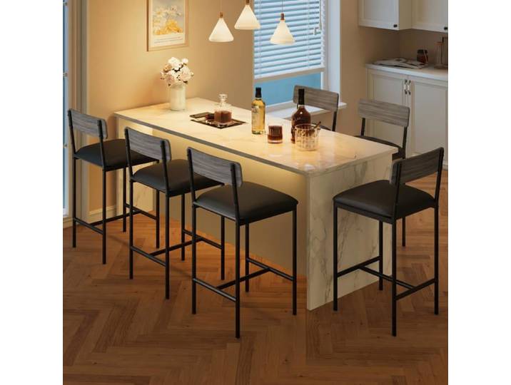 Lot 6 tabourets bar gris 64cm dossier cuisine/îlot