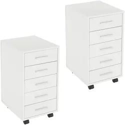 ML-Design Rollcontainer 2er Set 5 Schubladen 33x38x63,5 cm Weiß Holz Alu-Griffe Bürocontainer Rollschrank