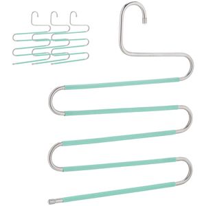 Relaxdays Hosenbügel 100467820, aus Edelstahl, Mehrfachbügel mit rutschfestem Bezug, mint, 32,5cm, 4 Stück