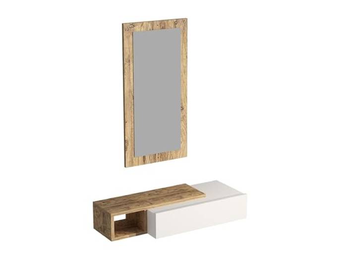 Hanah Home Modernes Sideboard mit Spiegel, Kiefernholz & Weiß, 82 cm 100% melaminbeschichtet, 18 mm stark Wandmontage, stilvolle Aufbewahrungslösung