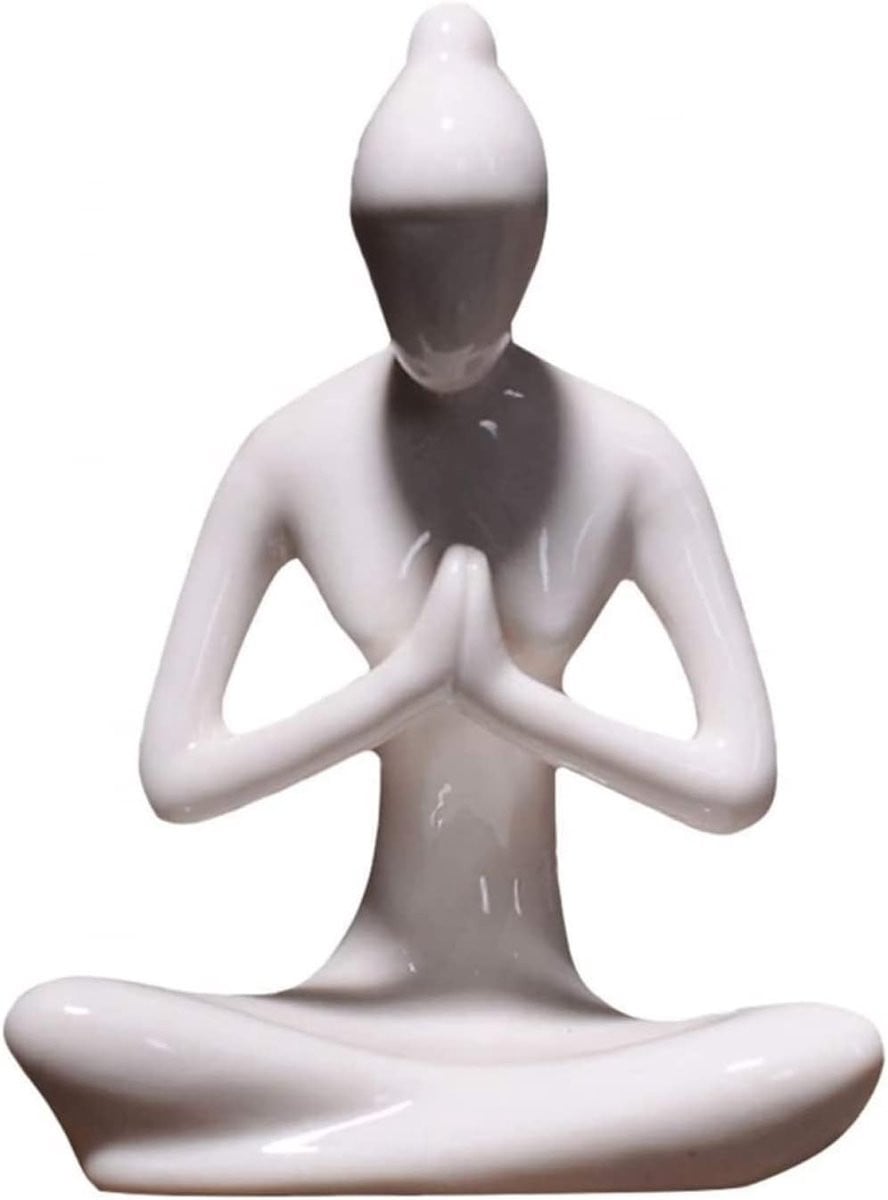 Handgemaakte witte keramische yoga beeldjes van porselein voor huisdecoratie, Hoogte: 13,8 cm