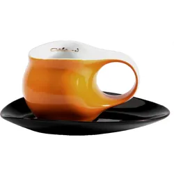 Luigi Colani Porzellan Espresso Tasse mit Untertasse orange / schwarz