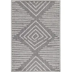 Carpetsale24 In- & Outdoor Teppich 120x170 cm, Wetterfest & Robust, Flachgewebe mit Boho-Design in Grau & Creme, für Terrasse, Balkon, Küche