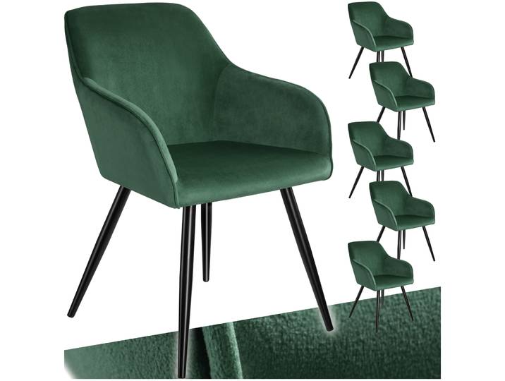 Esszimmerstuhl Marilyn Samtoptik, schwarze Stuhlbeine - dunkelgrün/schwarz, 6er Set
