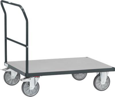 Schiebebügelwagen, Stahl/Holz, anthrazitgrau, bis 600 kg, B 1200 x T 800 mm, TPE-Bereifung