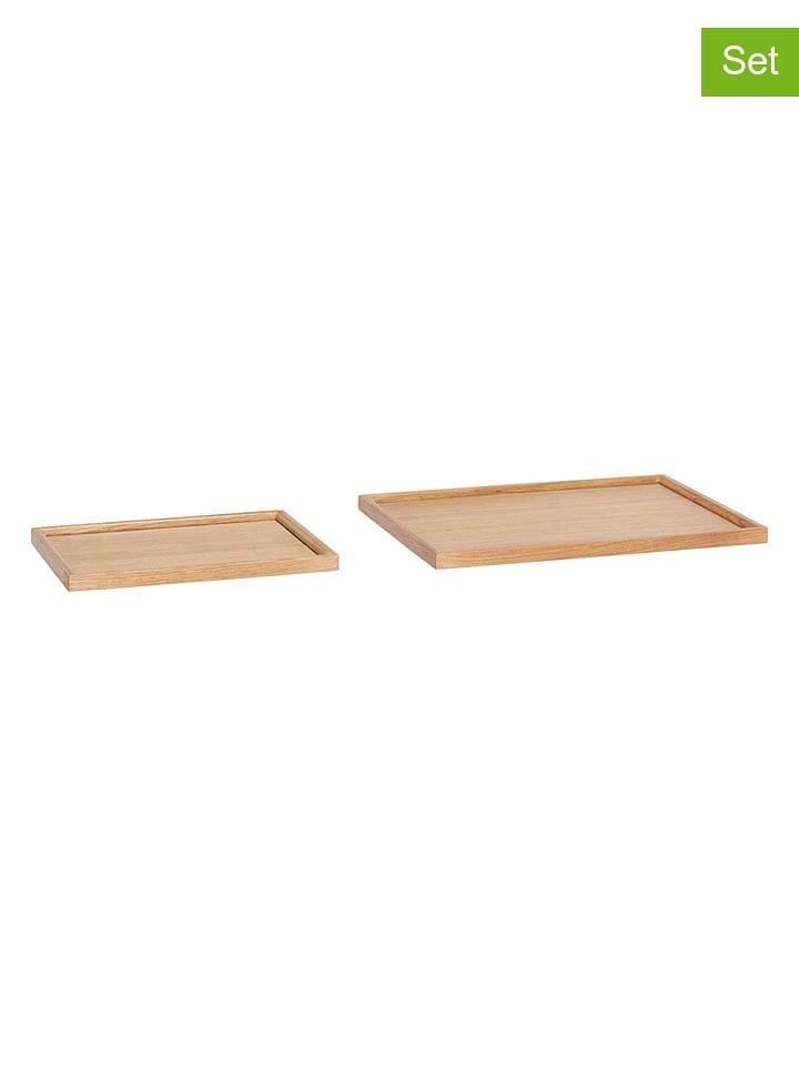Hübsch 2er-Set: Dekotabletts "Frame" in Hellbraun - onesize