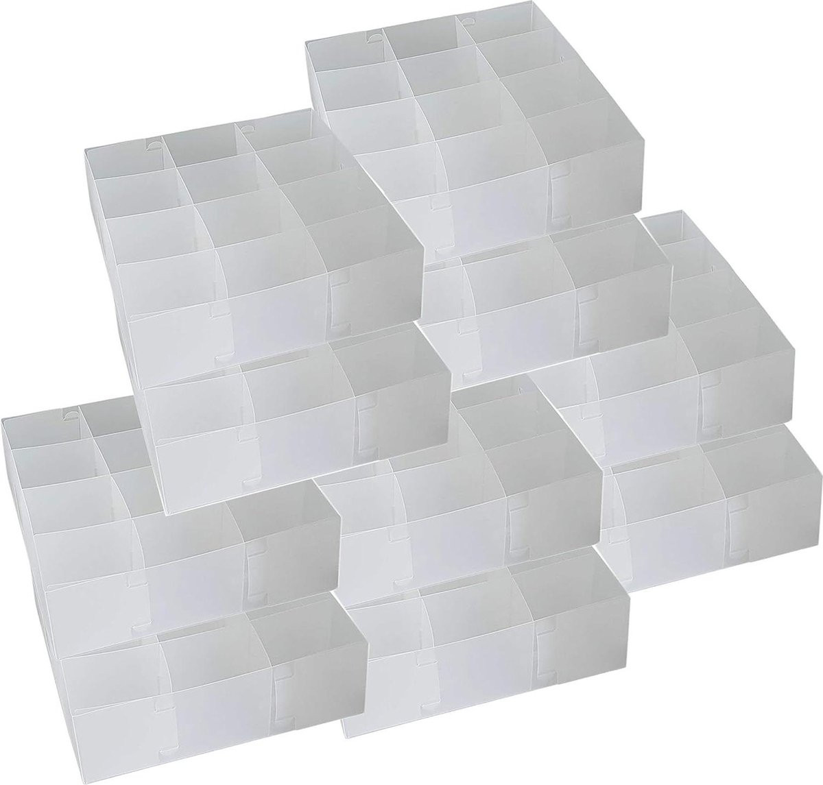 Set van 10 transparante opbergboxen met 12 vakken, inklapbare organizer voor ondergoed, sokken en accessoires