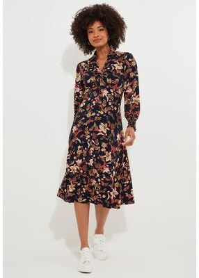 Plus Size Women's Stretch Knit Knot Front Midi Dress by Joe Browns in Navy Botanical (Size 1X)