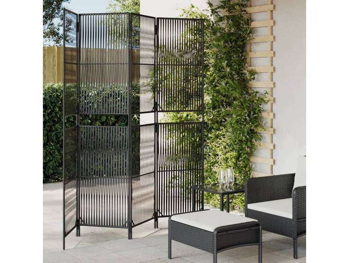 vidaXL Paravent 4-tlg. Schwarz Poly Rattan