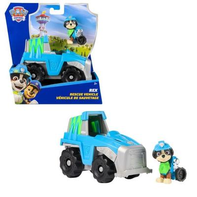 PAW Patrol - Rex-Figur mit Dinosaurier-Rettungsfahrzeug, stabiles Basis-Fahrzeug (2025), authentisches Spielzeug zur Serie für Kinder ab 3 Jahren