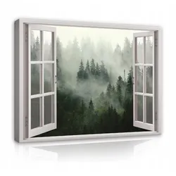 LEINWAND BILDER Fenster Wald Wohnzimmer 100x70