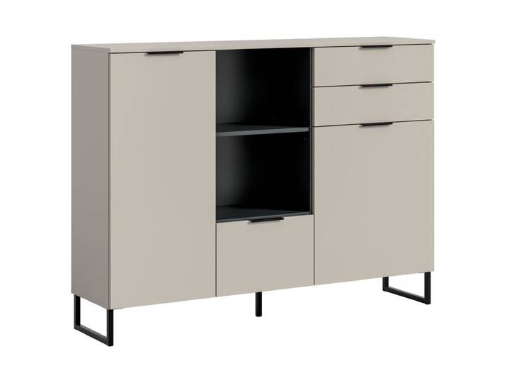 Highboard Noida 112 x 150 x 37 cm Kaschmir Nachbildung/Schwarz