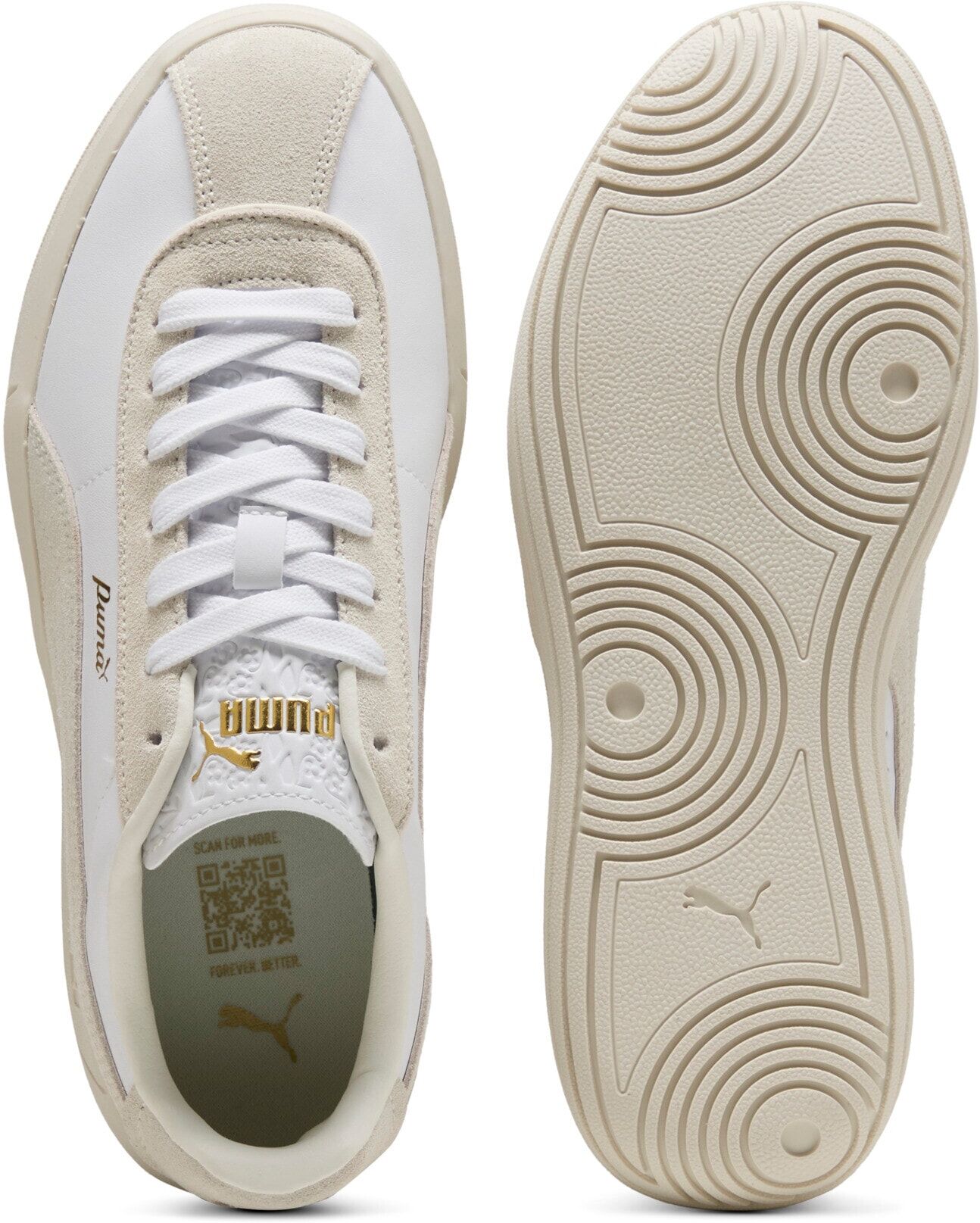 Sneaker PUMA "CLUB KLASSIKA", Damen, Gr. 41, Textil, weiss (puma weiß, warm weiß, puma gold), Leder, Schuhe Sneaker, Obermaterial aus Leder, Innenmaterial aus Textil puma weiß, warm weiß, puma gold 41, Textil