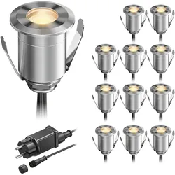 ledscom.de LED Boden-Einbauleuchte BINO für außen, IP67, 32mm Ø, warmweiß, 12er Set