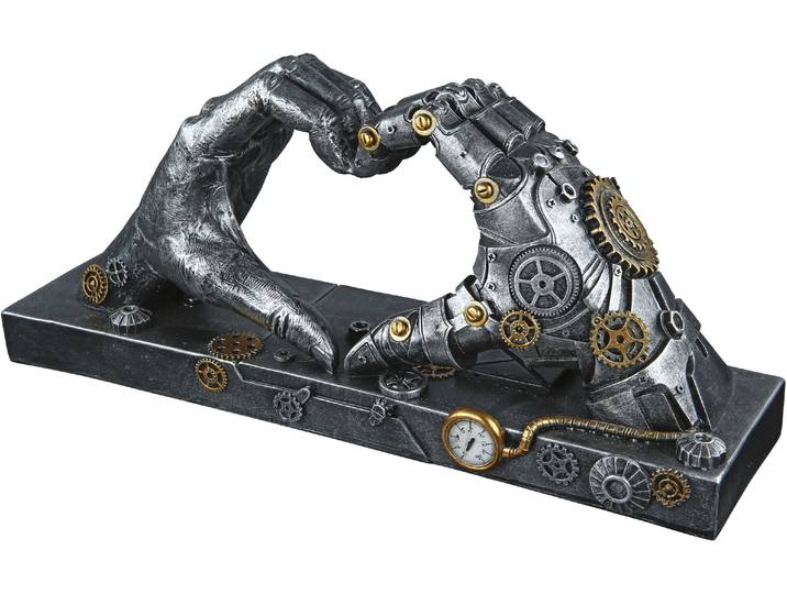 Dekofigur CASABLANCA BY GILDE Skulptur Steampunk Hand, silber , silber (silberfarben), B:35cm H:16cm T:9,5cm, Polyresin, Dekofiguren, Dekofigur, silberfarben