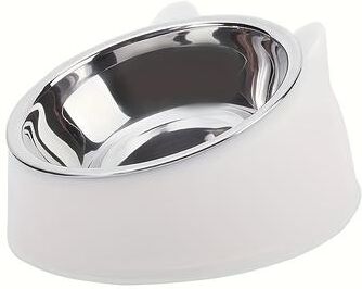 DynamicDeals WhiskerEase Elevated Cat Bowl With Stainless Steel Tilted Feeding Dish For Cats white
