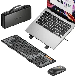 ProtoArc Faltbare Tastatur, Maus und Laptopständer-Set (US, Kabellos), Tastatur, Schwarz