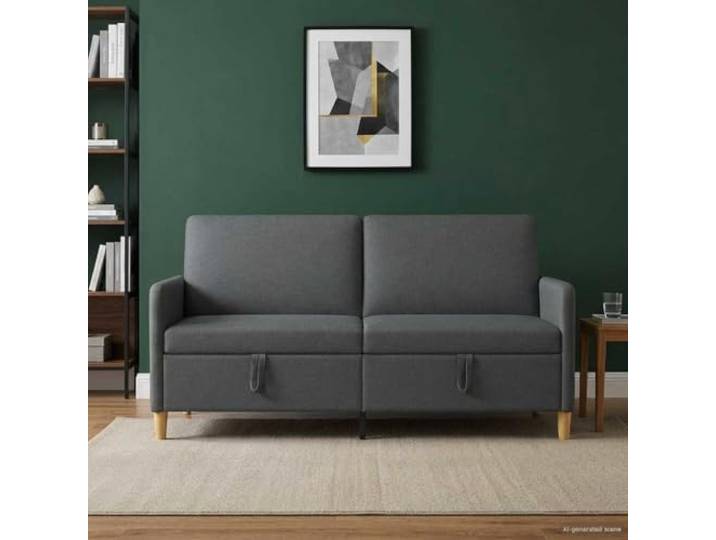 pokgdf Sofa mit Stauraum Dunkelgrau 172 cm Polyester Abnehmbare Bezüge, Schaumstoff-Faser-Kissen, Metall-Holzrahmen, Quadratbeine