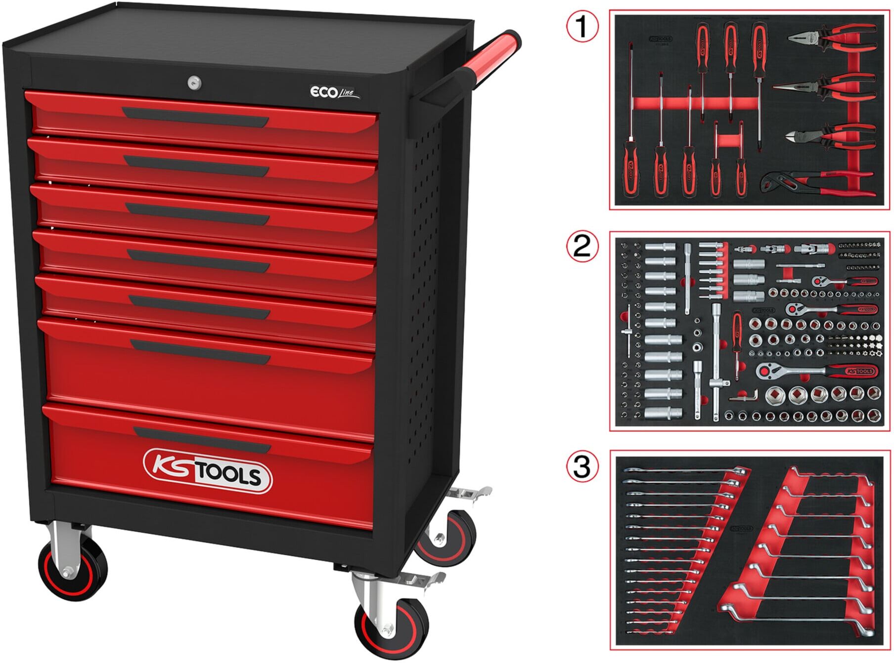 KS TOOLS Werkzeugwagen ECOline B748xT459xH1014mm 300kg 7 Schubl.215-tlg.Stahlbl. (897.7215)