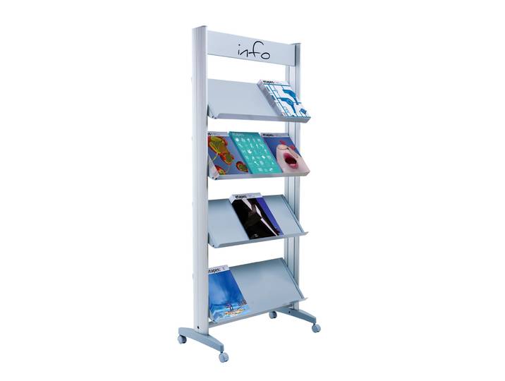 Paperflow Présentoir de documents mobile - 12 documents A4 - Tablettes métal - Gris