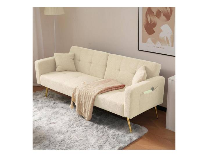 LuxusKollektion Schlafsofa Schlafsofa 2in1 Schlaffunktion Rückenlehne Kissen Beine Beige