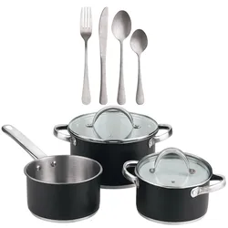 BERGNER - 5-teiliges Edelstahl-Kochgeschirrset (16/18/20cm), induktionsgeeignet, mit einem 16-teiligen Edelstahl-Besteckset